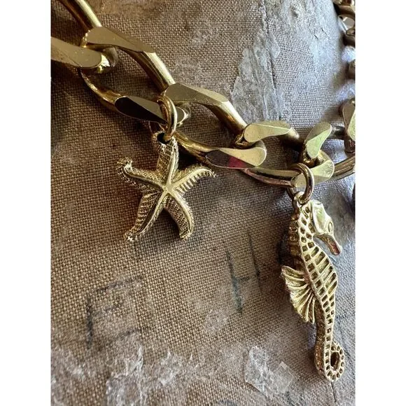 CHRISTIAN DIOR Necklace Seashell Shell Starfish Seahorse Chunky Gold Tone - Picture 9 of 15